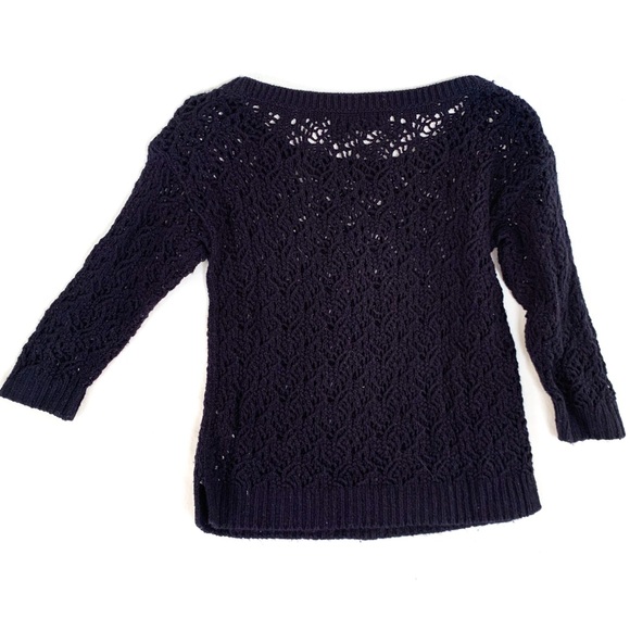 Abercrombie navy crocheted 3/4 sleeve sweater - Picture 2 of 3